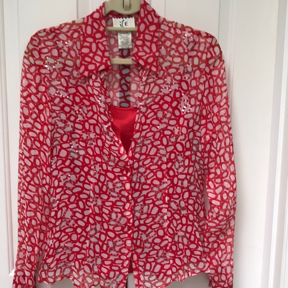 ICE 100% red silk blouse with camisole size M - Picture 2 of 4